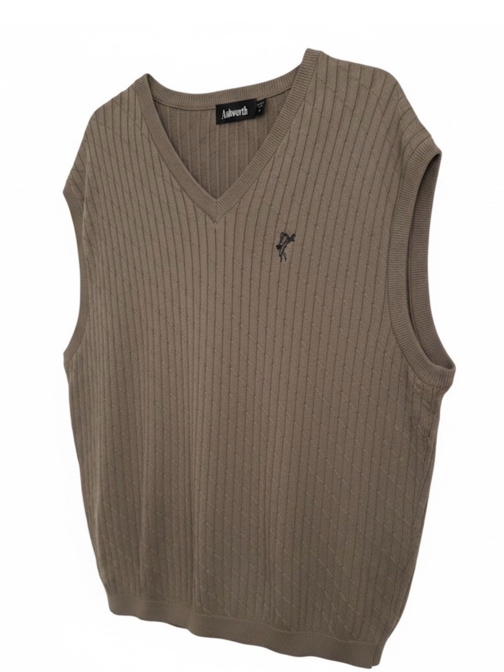 Ashworth Taupe Ribbed Golf V-Neck Sweater Vest Size Large